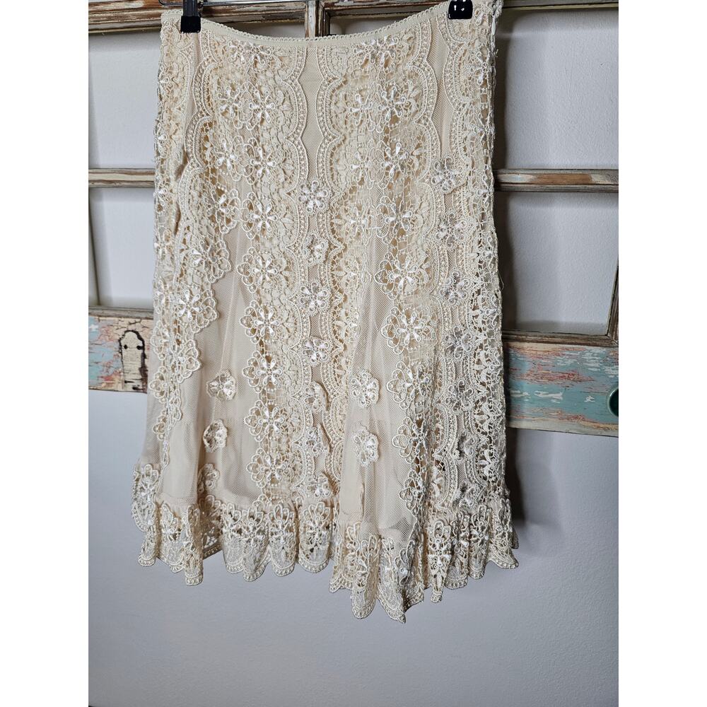 Antonio Melani Women's Ivory Lined A-line Lace Skirt Size 4 - Picture 4 of 10